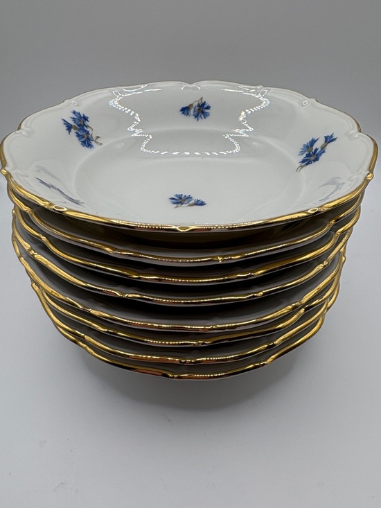 fine bohemian china Other - Fine Bohemian China 8 White Porcelain Dessert Bowls Blue Flowers Gold Trim
